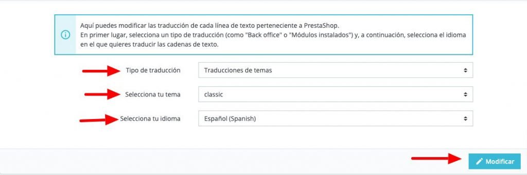 Escoger plantilla e idioma para traducir